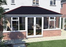 Replacement solid Double hipped lean to conservatory roof with frames